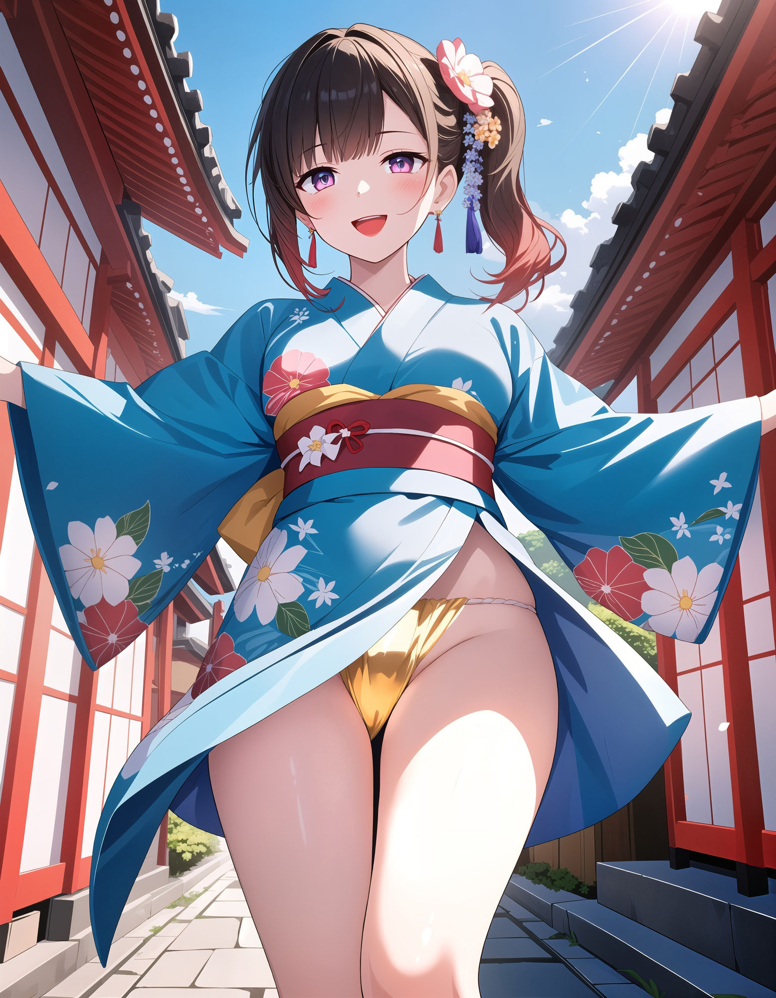 ふんどし浴衣女子のローアングルパンチラ サンプル2ページ目