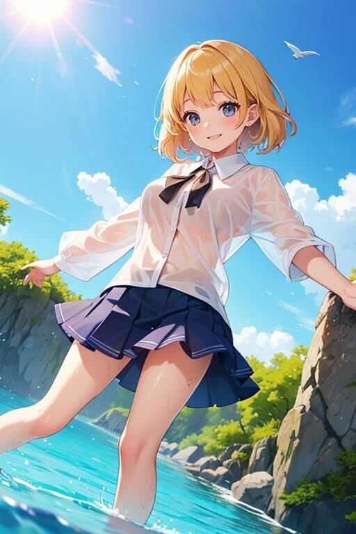 ブラがスケスケでも気にせず遊ぶ水辺の美少女 サンプル1ページ目