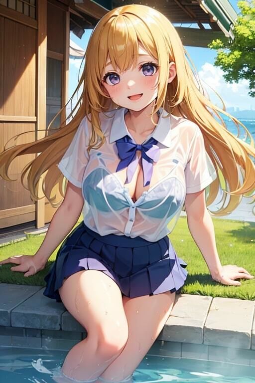 ブラがスケスケでも気にせず遊ぶ水辺の美少女 サンプル2ページ目