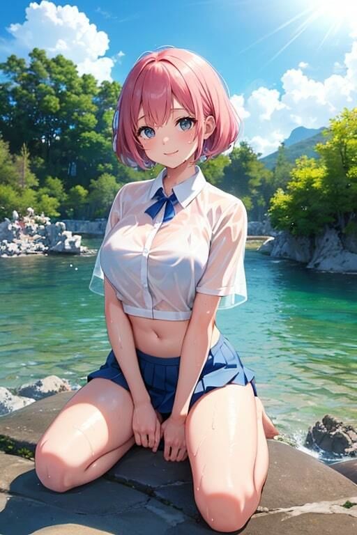 ブラがスケスケでも気にせず遊ぶ水辺の美少女 サンプル5ページ目