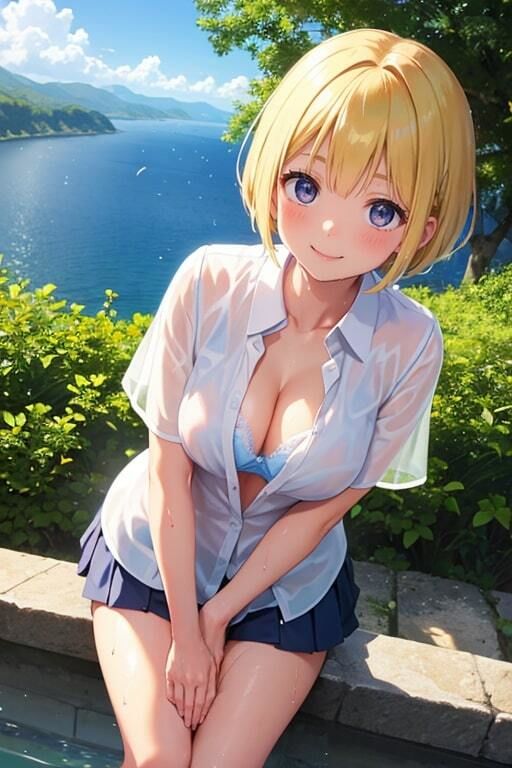 ブラがスケスケでも気にせず遊ぶ水辺の美少女 サンプル6ページ目