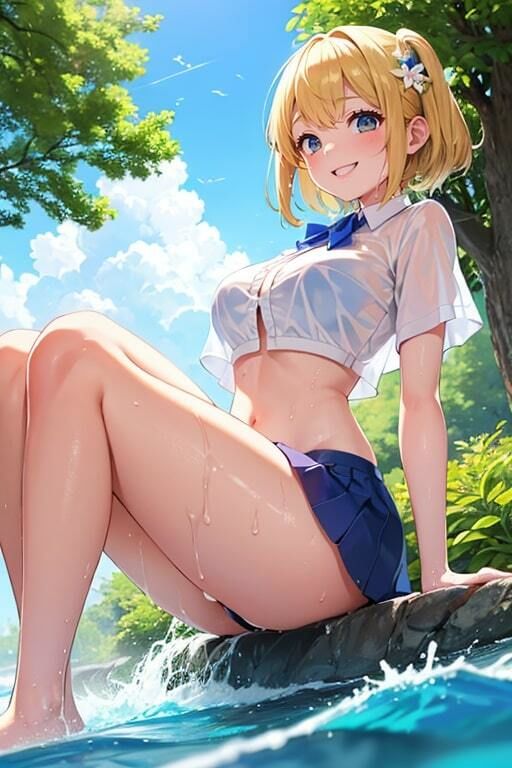 ブラがスケスケでも気にせず遊ぶ水辺の美少女 サンプル7ページ目