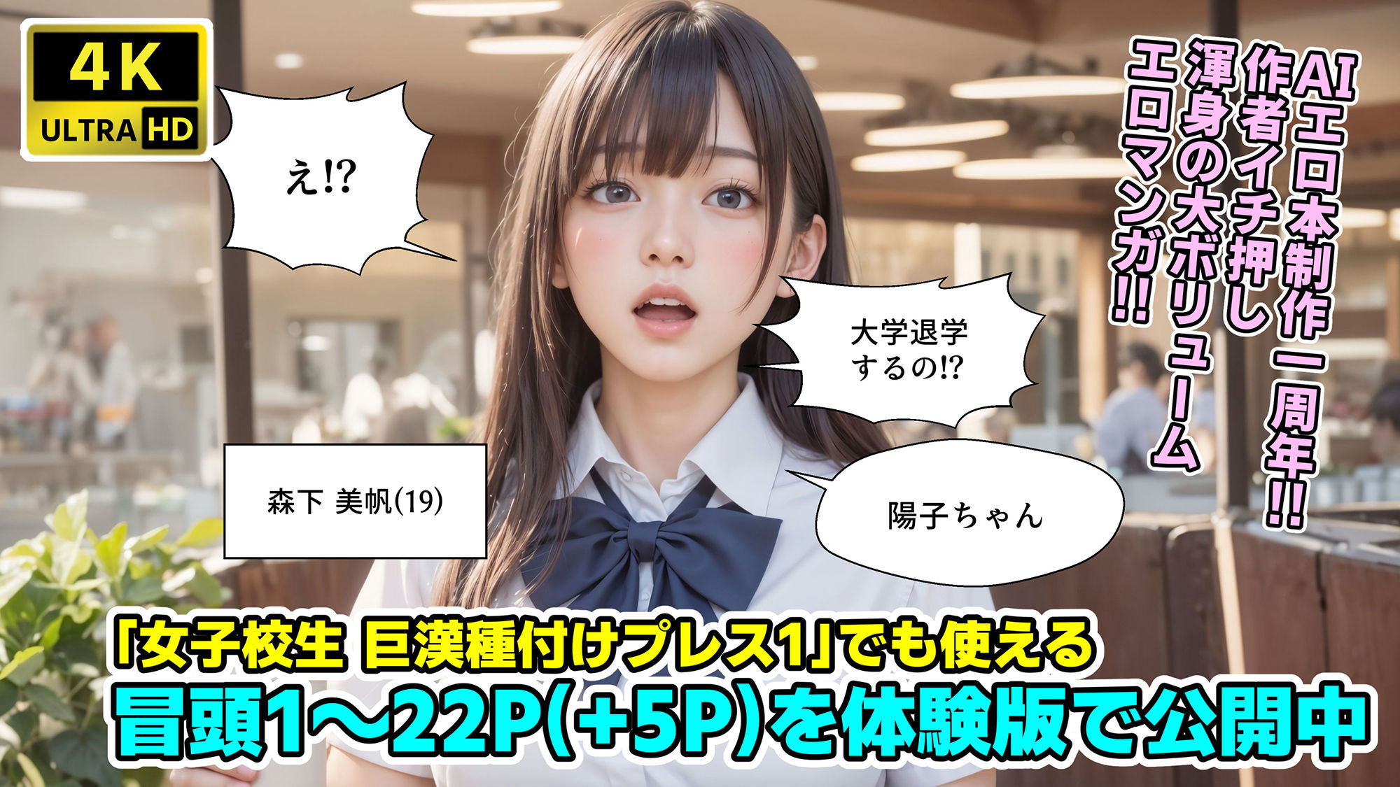 女子校生 巨漢種付けプレス2【4Kマンガ＋写真集】美帆と陽子 〜AI生成一周年記念商品〜 サンプル1ページ目