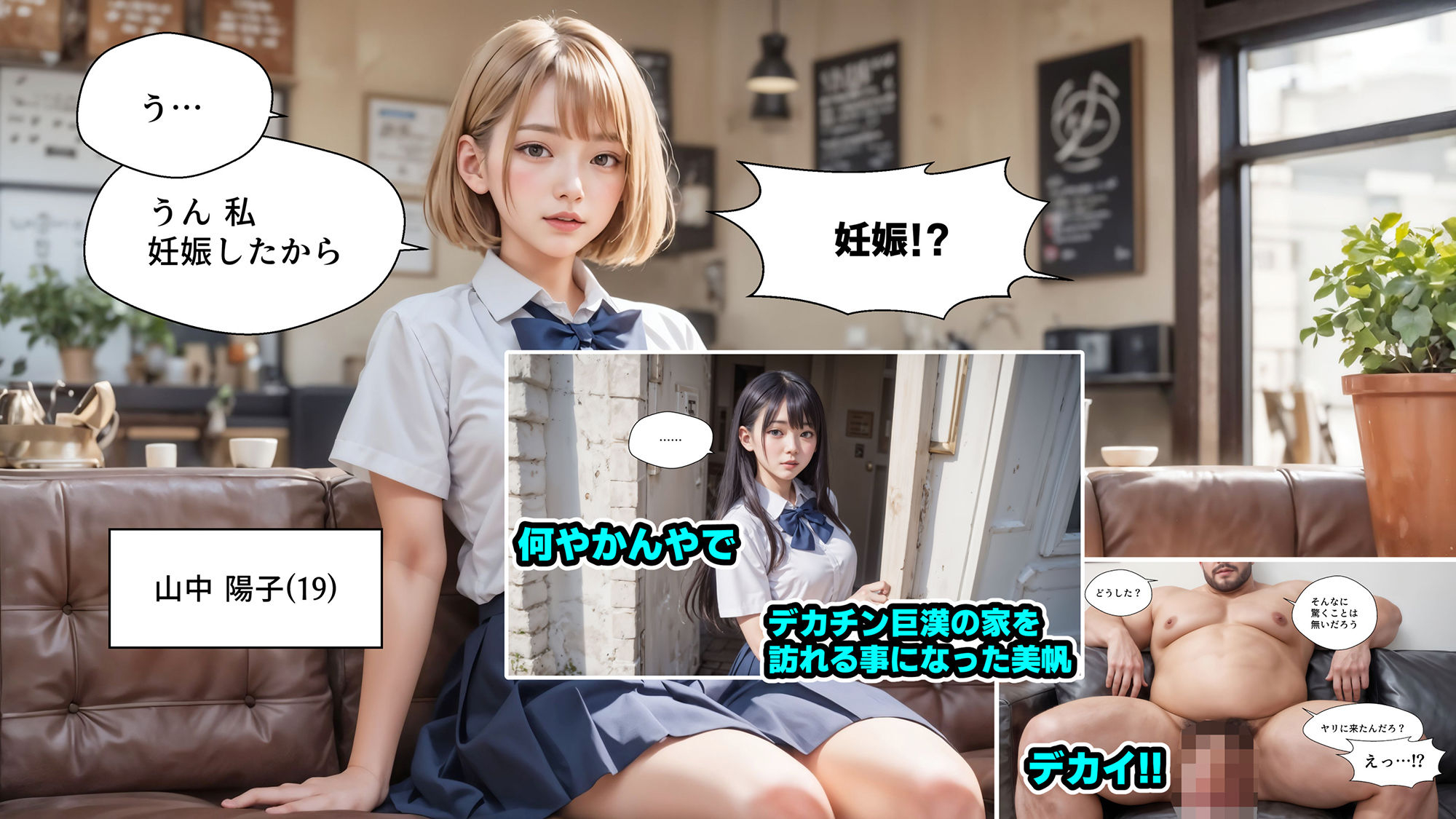 女子校生 巨漢種付けプレス2【4Kマンガ＋写真集】美帆と陽子 〜AI生成一周年記念商品〜 サンプル2ページ目
