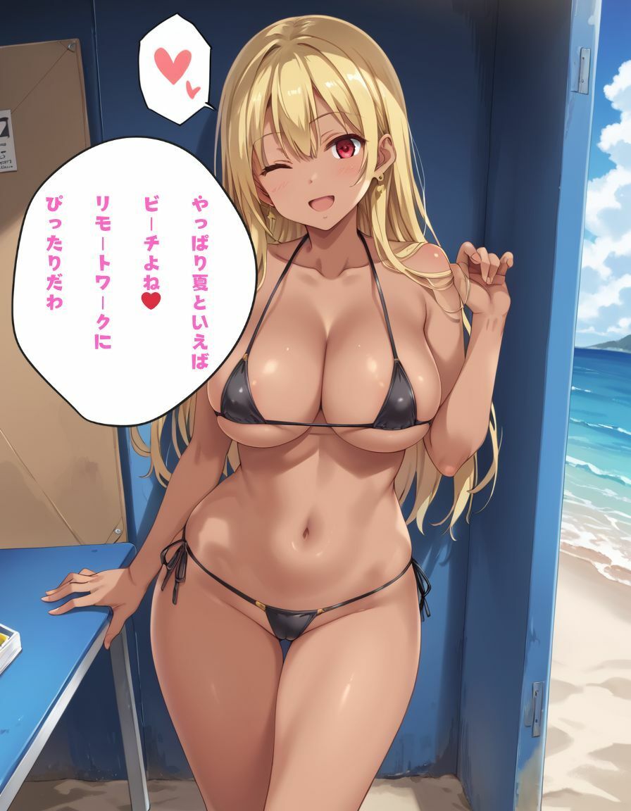 水着ギャルのリモートワーク ビーチ編 サンプル1ページ目