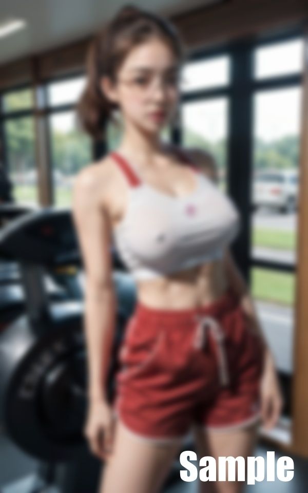 ジムでトレーニングするメガネ女子たち サンプル2ページ目