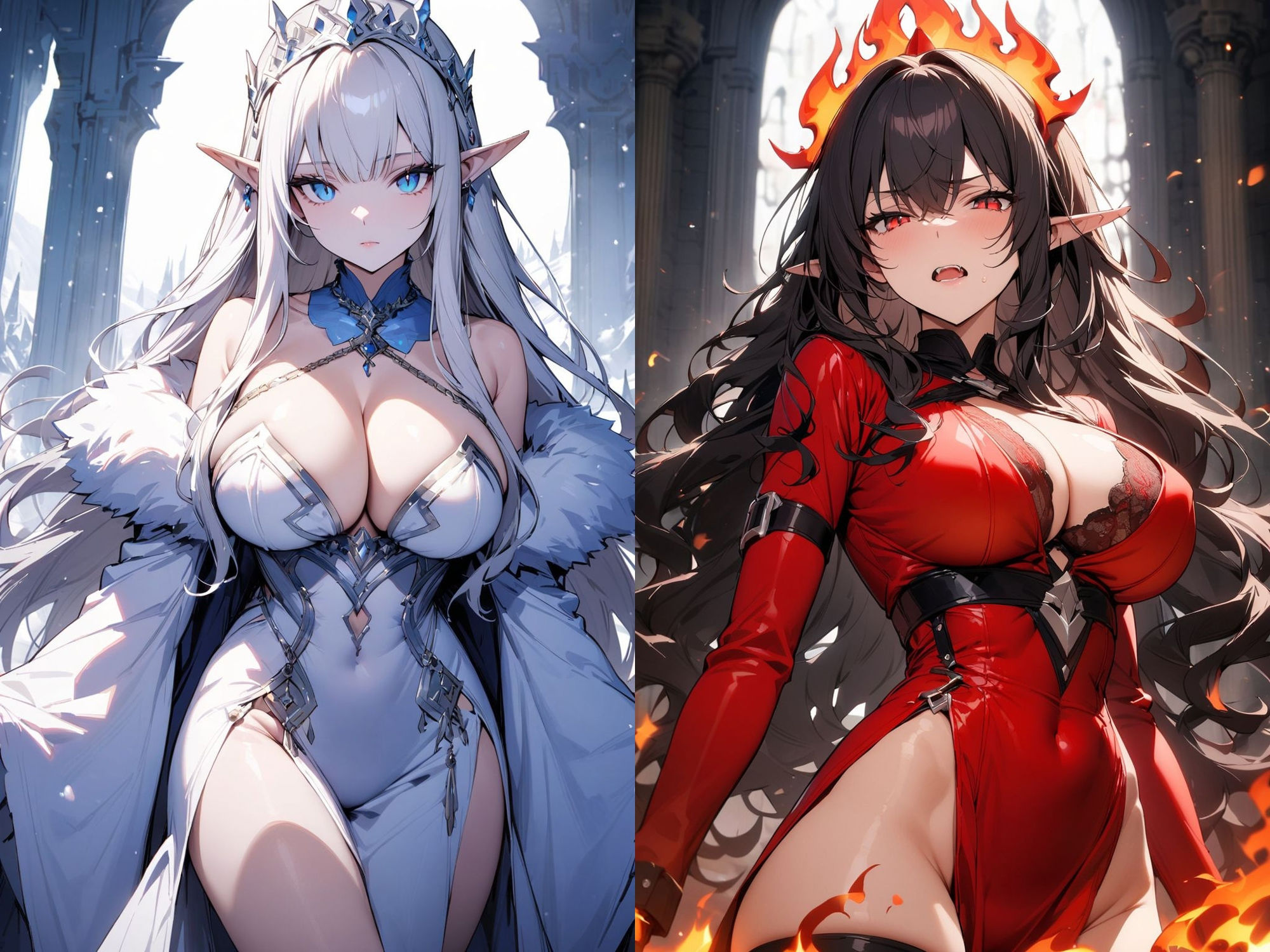 異世界転生:美人な雪の女王と炎の女王の対立！？女王様が反省するまでお仕置きSEXした件 サンプル1ページ目
