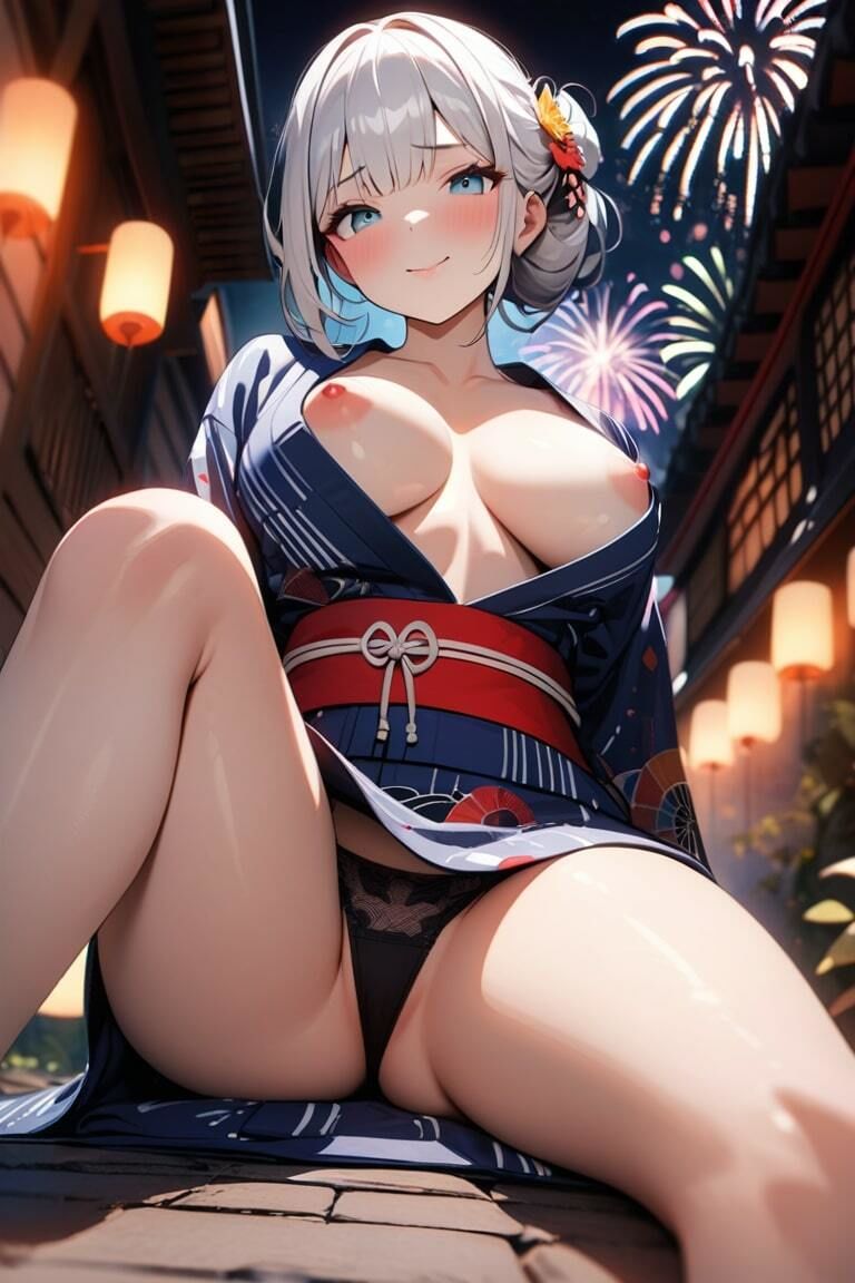 おっぱい丸出しで誘惑してくるドスケベ浴衣女子 サンプル2ページ目