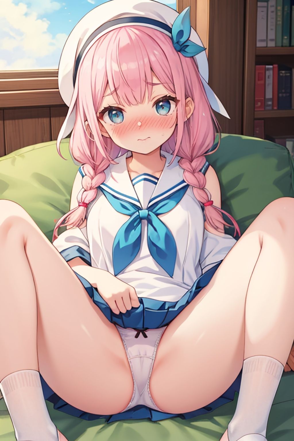 おパンツ拝見イラスト集 〜セーラー服女子校生・おすわり開脚編〜 サンプル7ページ目