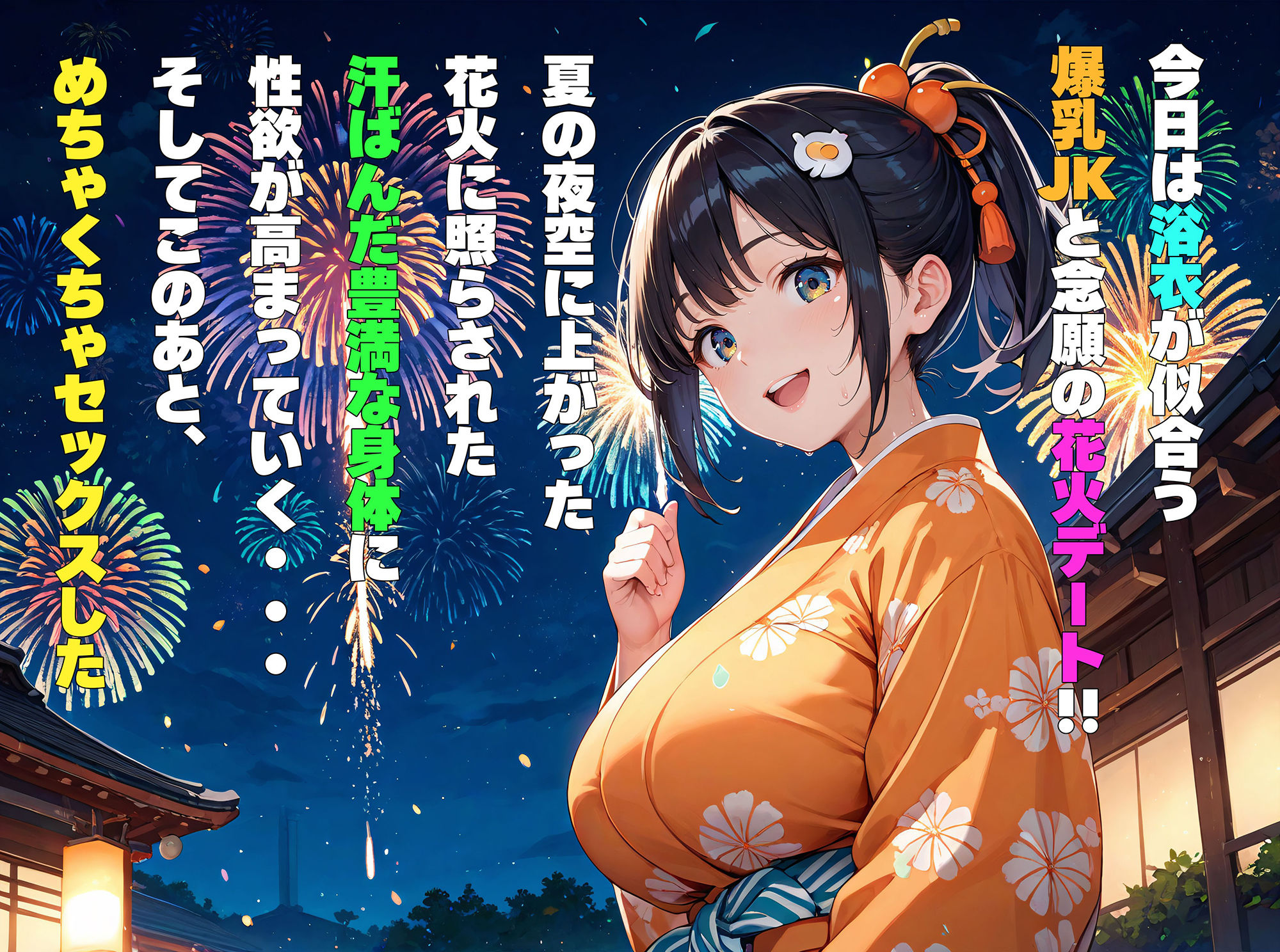 浴衣が似合う爆乳JKと、花火を見た後めちゃくちゃSEXした サンプル1ページ目