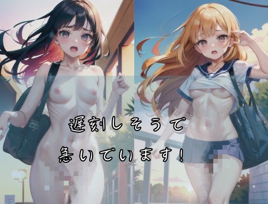 遅刻しそうで 急いでいる女の子「なに？話しかけないで 急いでいるの！え？おっぱい... あ、ブラ忘れちゃった」 サンプル1ページ目
