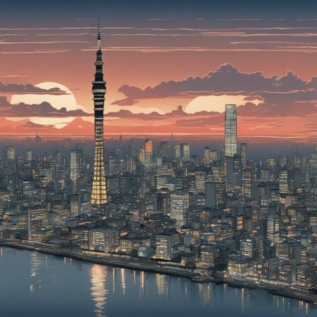 東京スカイツリーと富士山の浮世絵風イラスト Vol.1 サンプル2ページ目