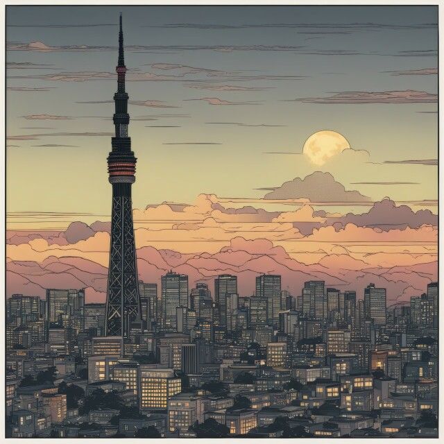東京スカイツリーと富士山の浮世絵風イラスト Vol.1 サンプル4ページ目