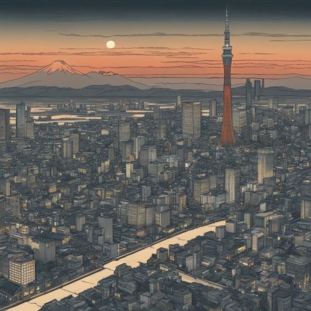 東京スカイツリーと富士山の浮世絵風イラスト Vol.1 サンプル5ページ目
