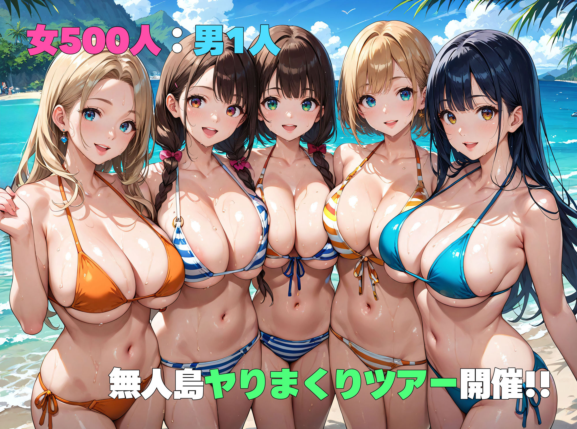 爆乳アイランド！女500人:男1人のヤりまくりハーレムツアー！ サンプル1ページ目