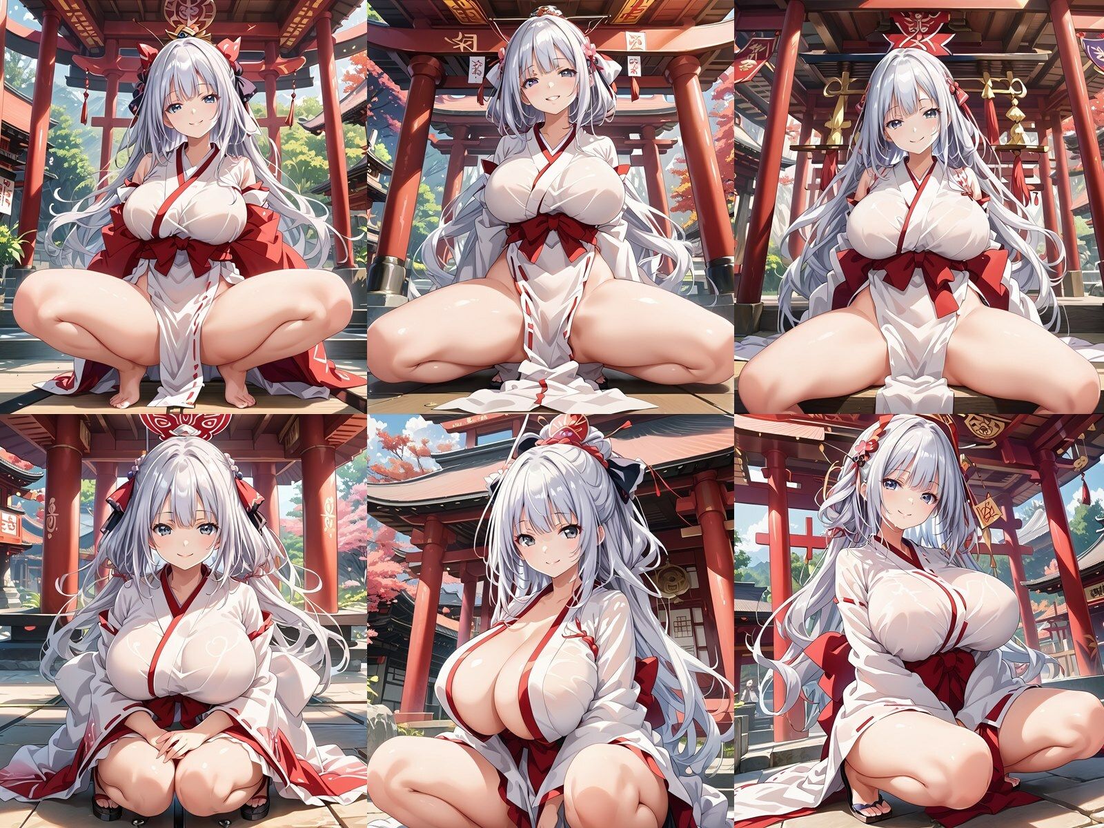 ドスケベな爆乳銀髪巫女がM字開脚で誘惑してくる件 サンプル1ページ目