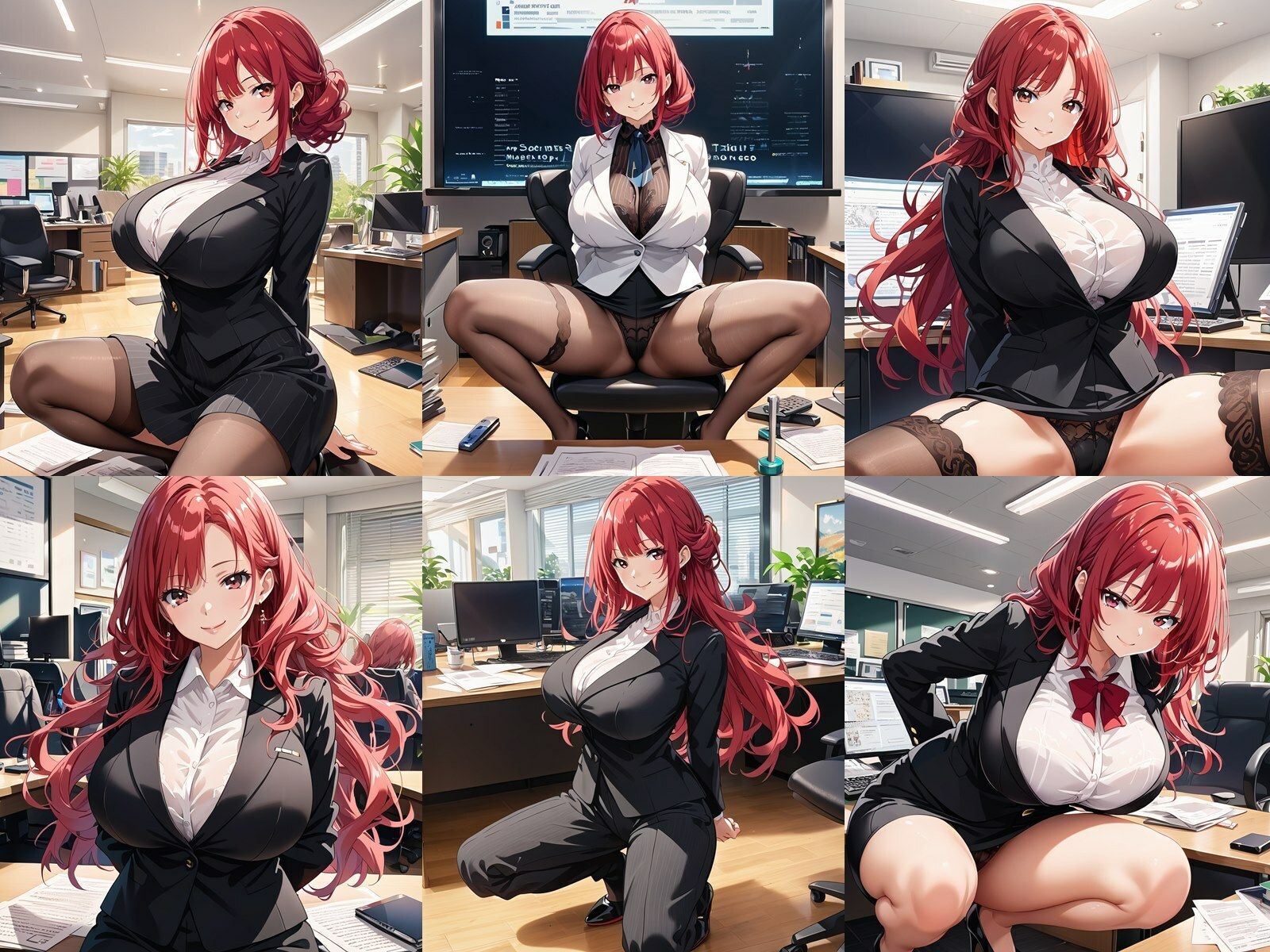 ドスケベな爆乳赤髪OLお姉さんがM字開脚で誘惑してくる件 サンプル1ページ目