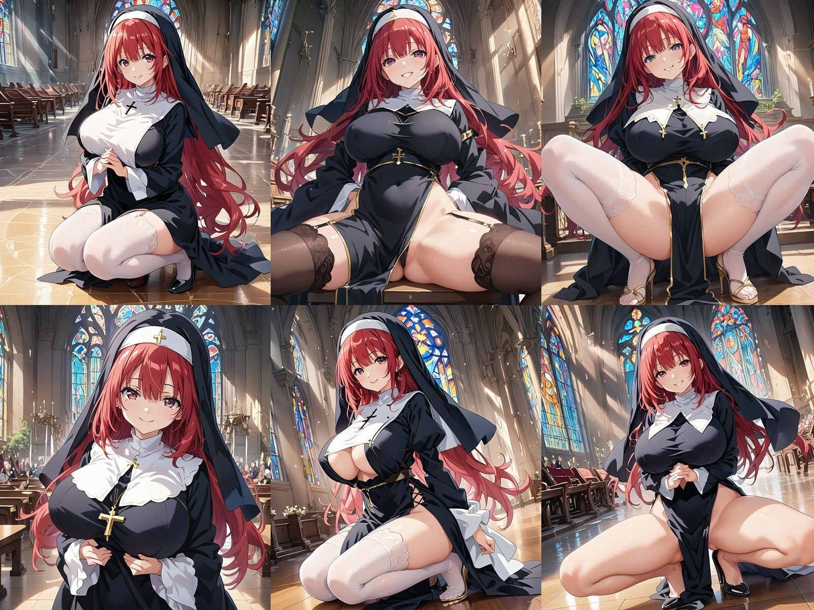 ドスケベな爆乳赤髪シスターがM字開脚で誘惑してくる件 サンプル1ページ目