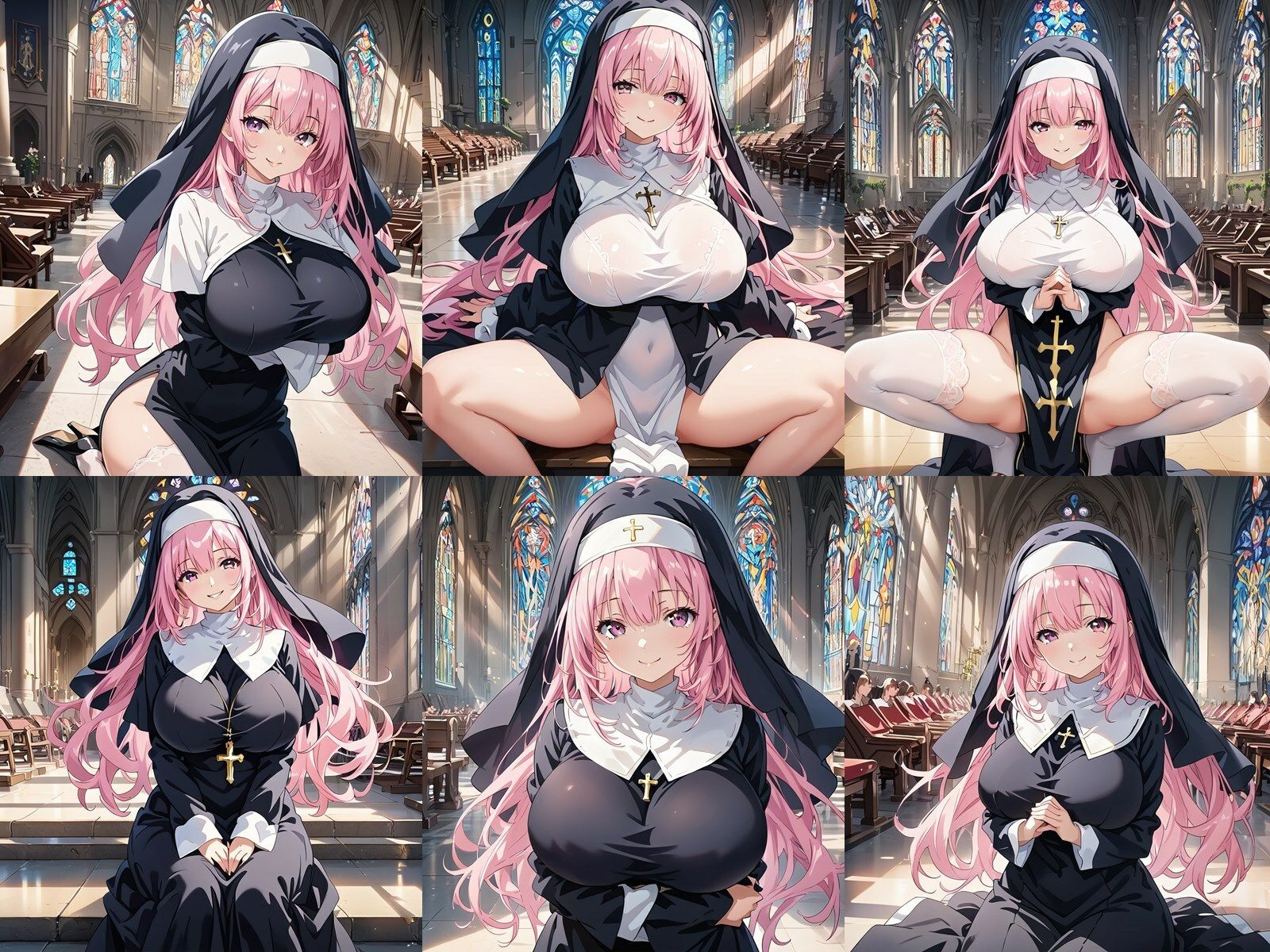 ドスケベな爆乳ピンク髪シスターがM字開脚で誘惑してくる件 サンプル1ページ目