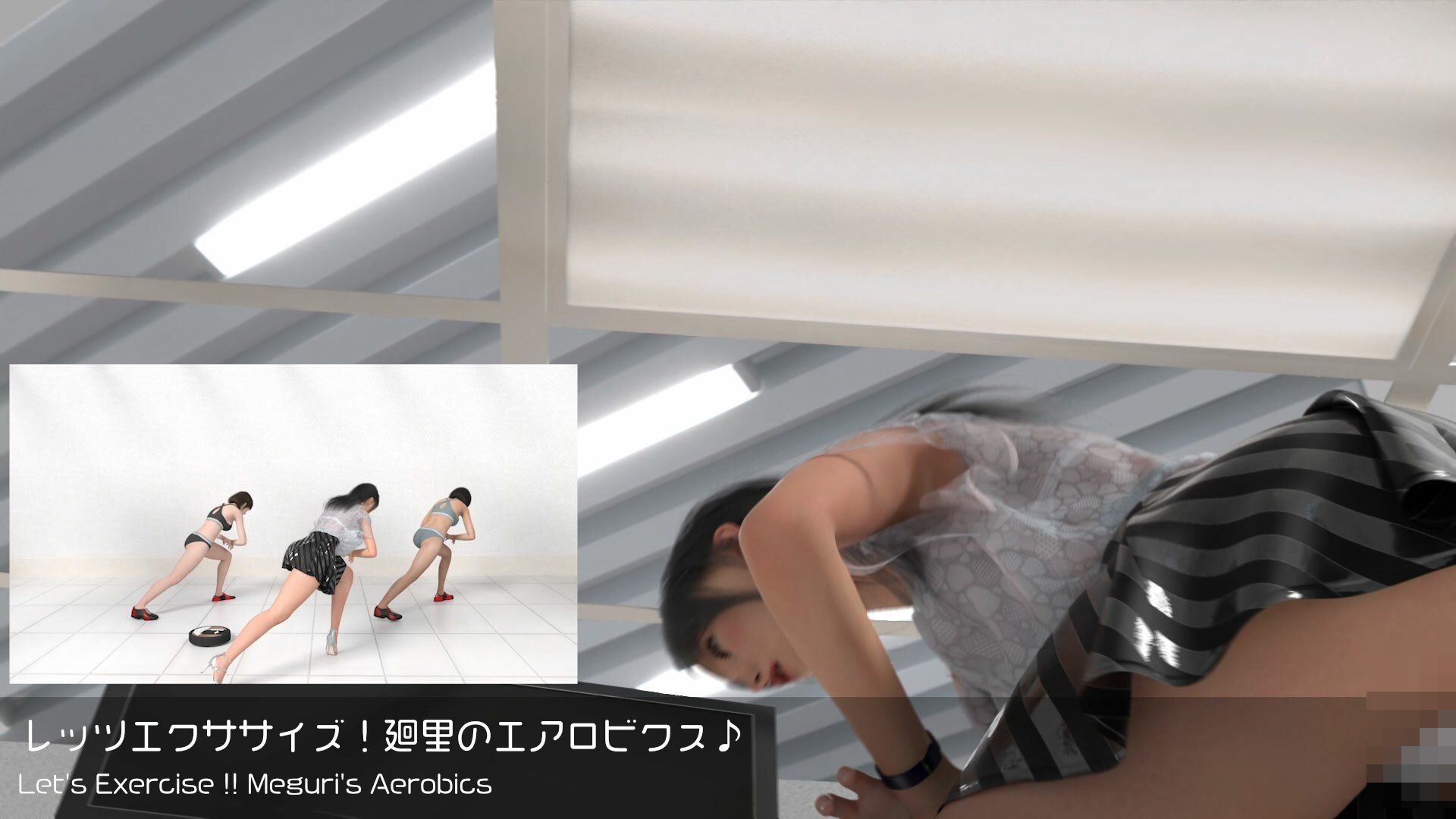 【△100】二階堂沙耶の変態ニュースジャパン＃020-J日本語版［台風接近！エアロビクスインストラクターが出社できずピンチヒッター！スケベ掃除ロボによる盗撮！PV4白TバックVer.2］ サンプル4ページ目