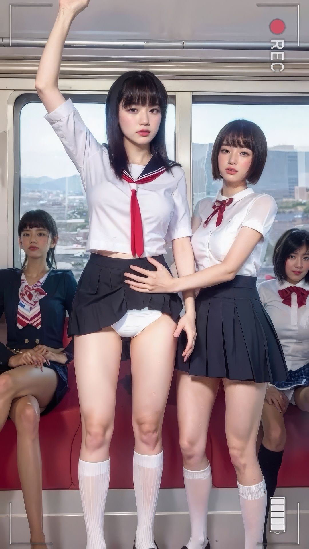 電車内で堂々とエロい行為をスマホ撮影するセーラー女子 サンプル3ページ目
