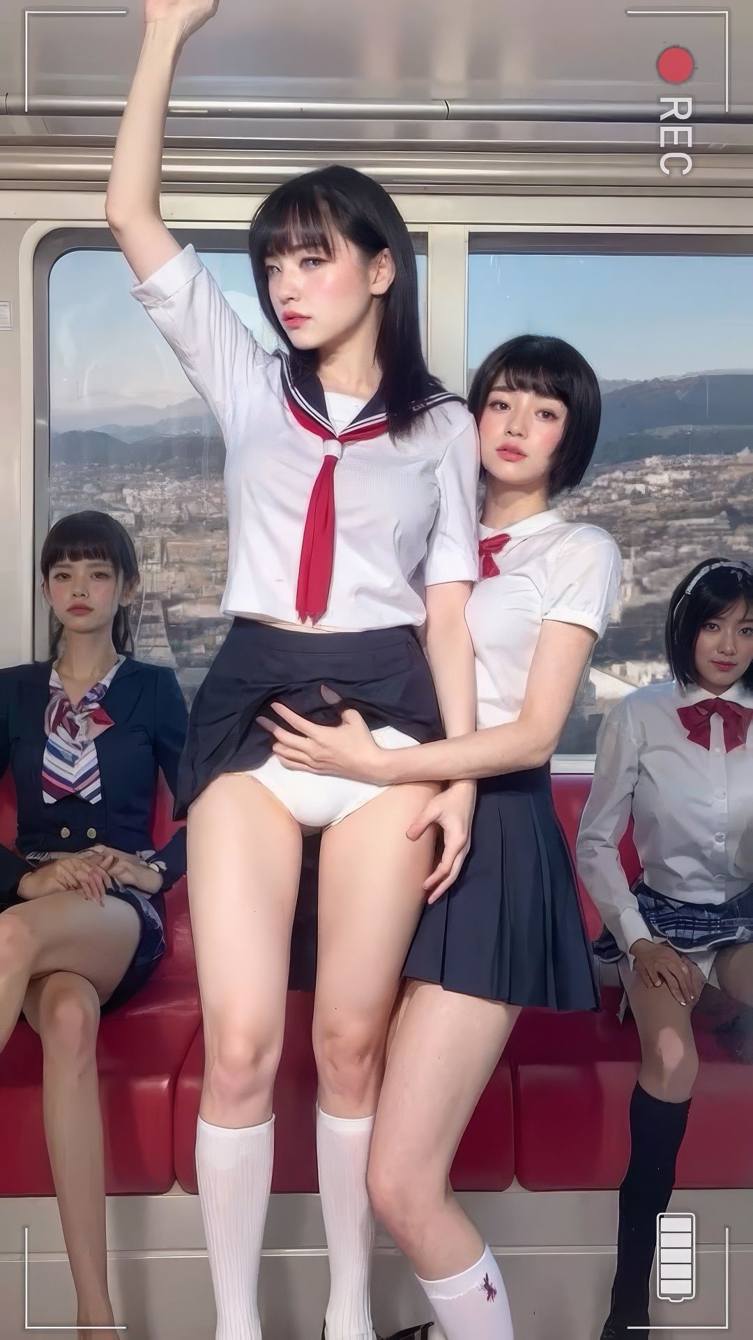 電車内で堂々とエロい行為をスマホ撮影するセーラー女子 サンプル4ページ目