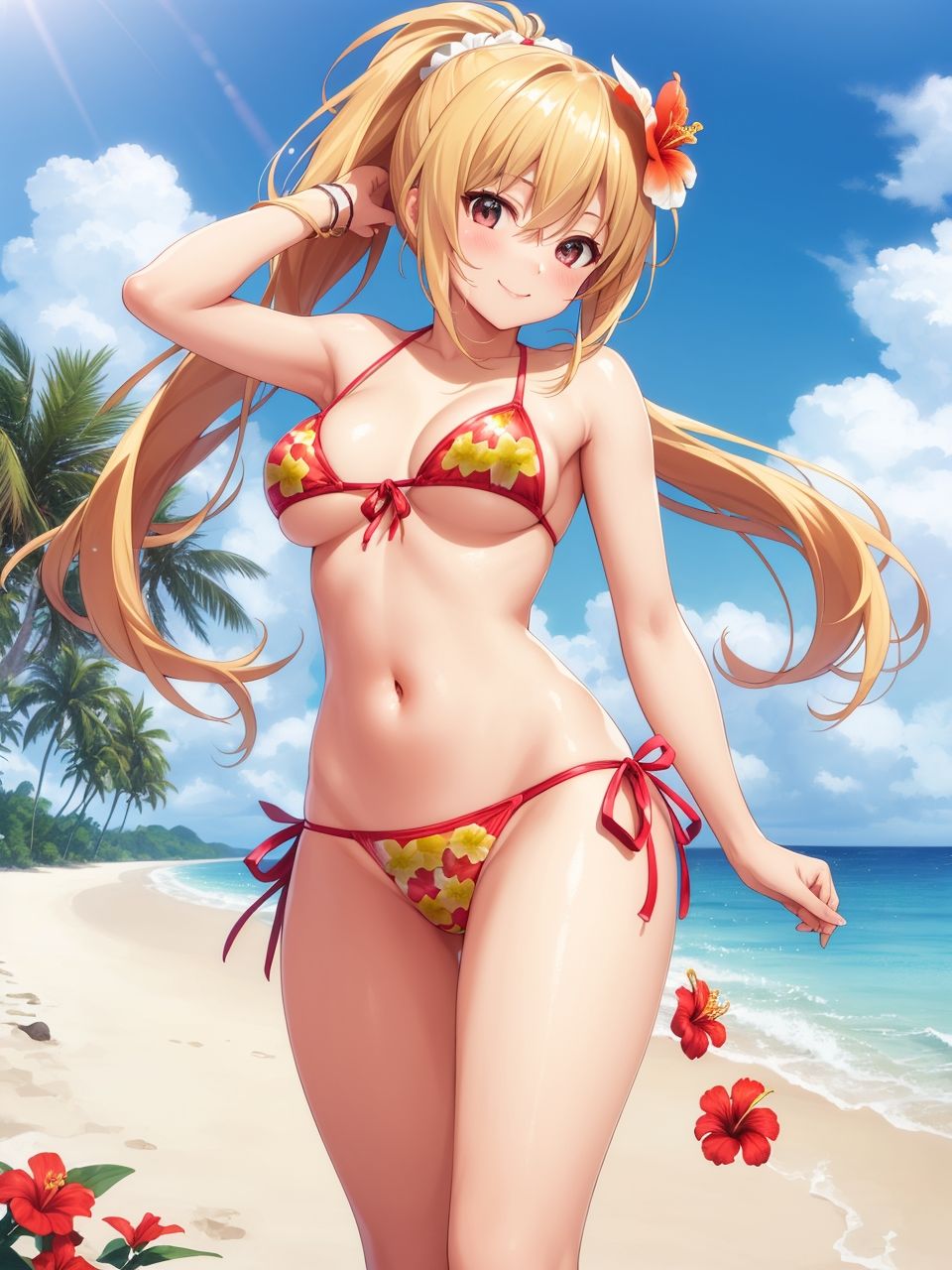カラフルな水着を着た美少女たち〜AIイラスト集〜 サンプル1ページ目