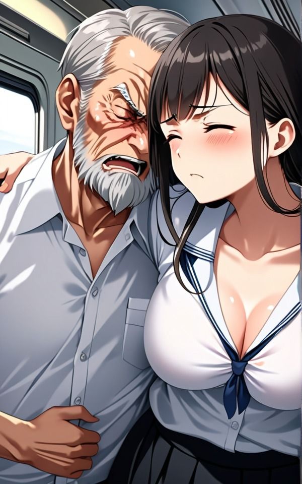 電車の中は密室痴●天国触り放題のおじさんと怯える女の子 清楚系巨乳制服女子は学校帰りに恐怖体験をする サンプル2ページ目