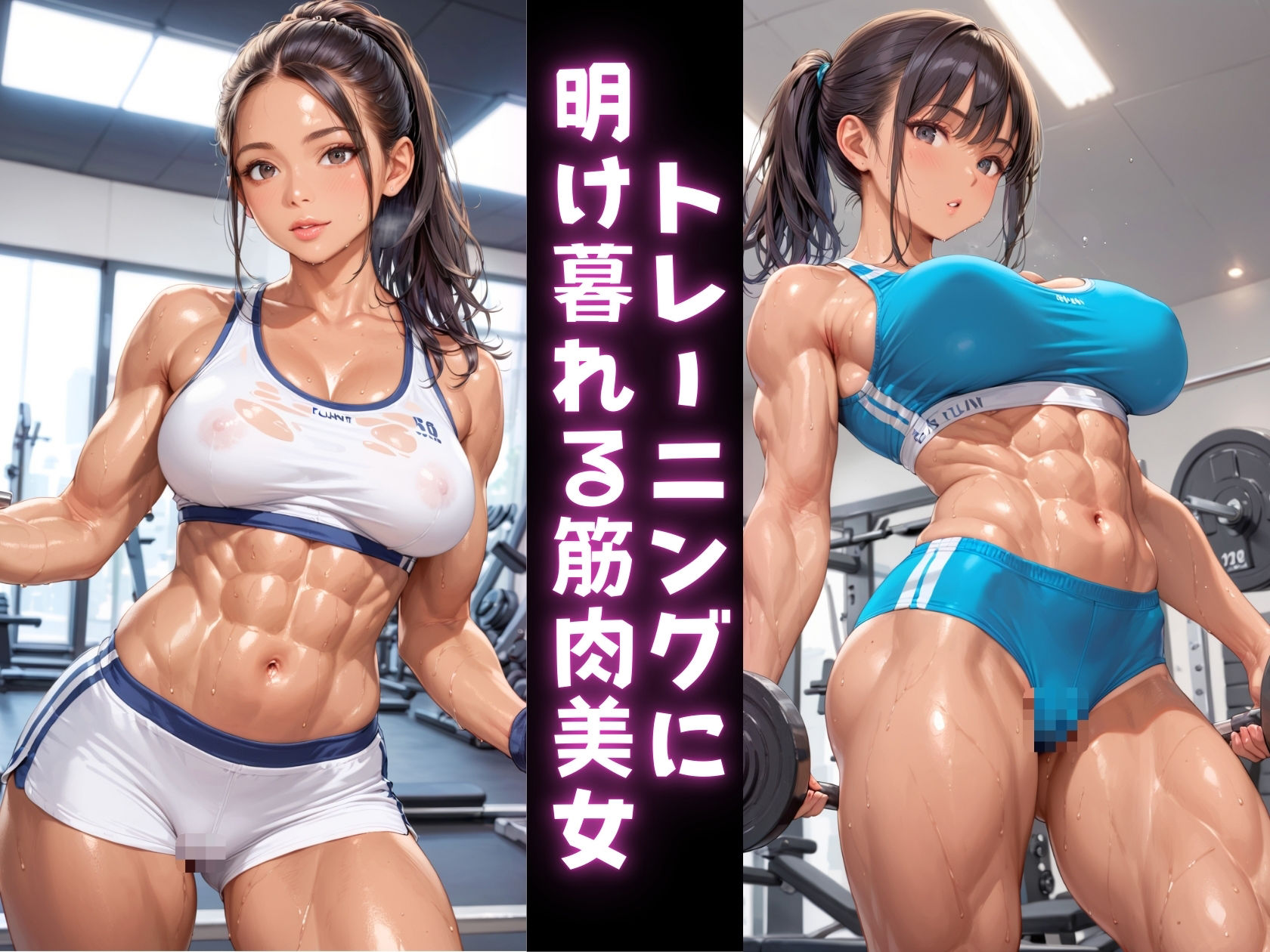 筋骨隆々強気でストイックな筋肉美女がトレーニングそっちのけでジムの男達と生ハメセックス三昧 サンプル1ページ目