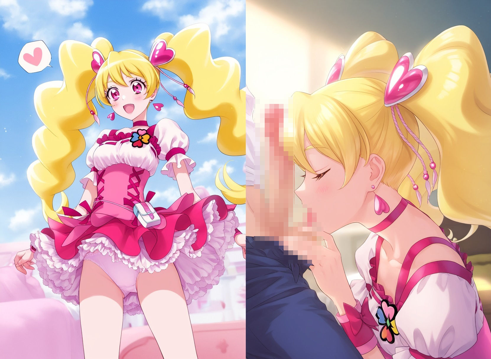 プリ◯ュア戦士・キュア桃ちゃんとらぶらぶえっち！ サンプル1ページ目