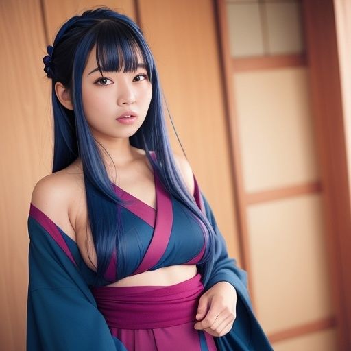 藍色ヘアーの浴衣美女（セリフなし AI画像集） サンプル10ページ目