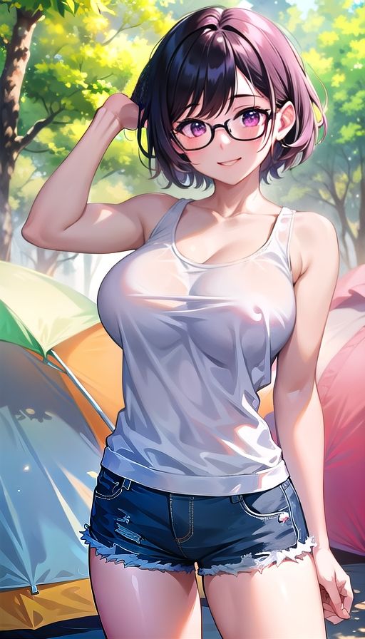 黒髪巨乳美人キャンプ サンプル1ページ目