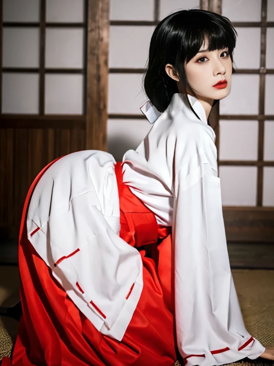 犬〇叉 巫女・〇梗 AI画像集 サンプル1ページ目