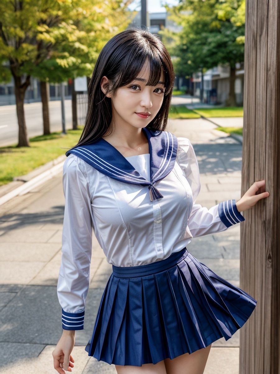 30代/40代/50代で普通乳〜巨乳サイズのセーラー服を着た黒髪熟女人妻の着衣おっぱい＆胸の谷間「リアル・実写系」写真集 サンプル5ページ目