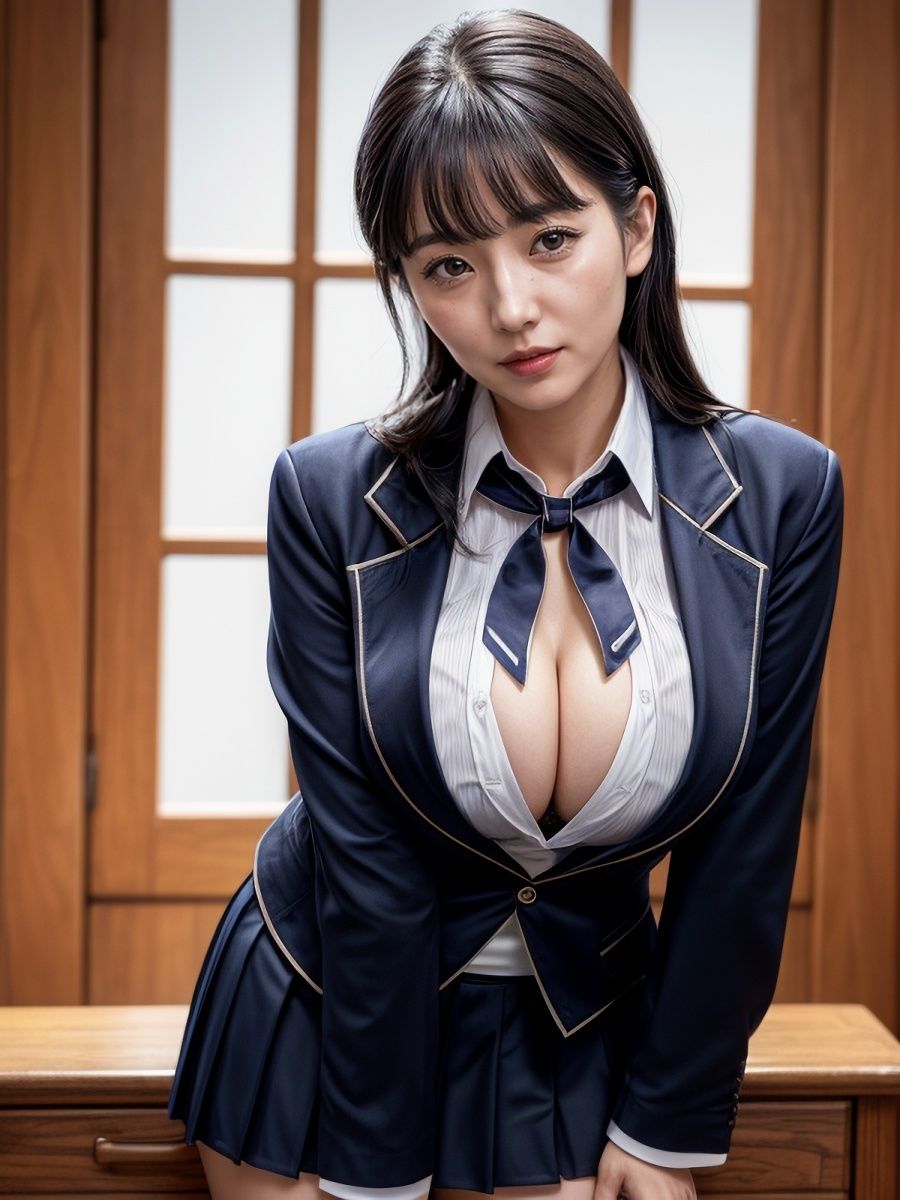 30代/40代/50代で普通乳〜巨乳サイズのJKブレザー制服を着た黒髪熟女人妻の着衣おっぱい＆胸の谷間「リアル・実写系」写真集 サンプル2ページ目