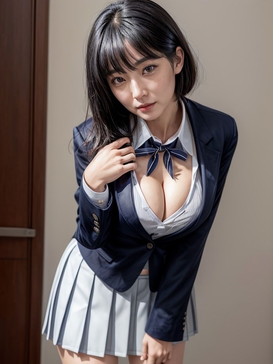 30代/40代/50代で普通乳〜巨乳サイズのJKブレザー制服を着た黒髪熟女人妻の着衣おっぱい＆胸の谷間「リアル・実写系」写真集 サンプル4ページ目