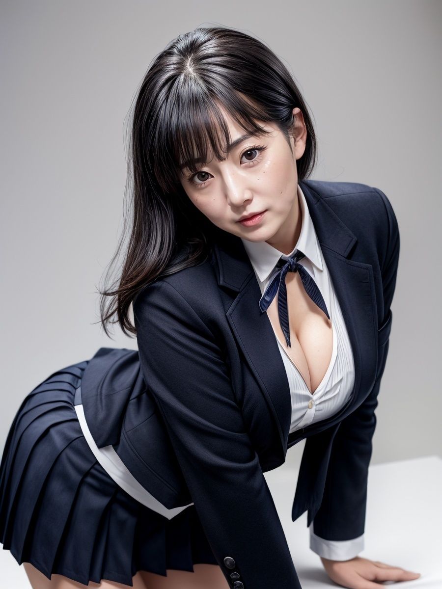 30代/40代/50代で普通乳〜巨乳サイズのJKブレザー制服を着た黒髪熟女人妻の着衣おっぱい＆胸の谷間「リアル・実写系」写真集 サンプル5ページ目