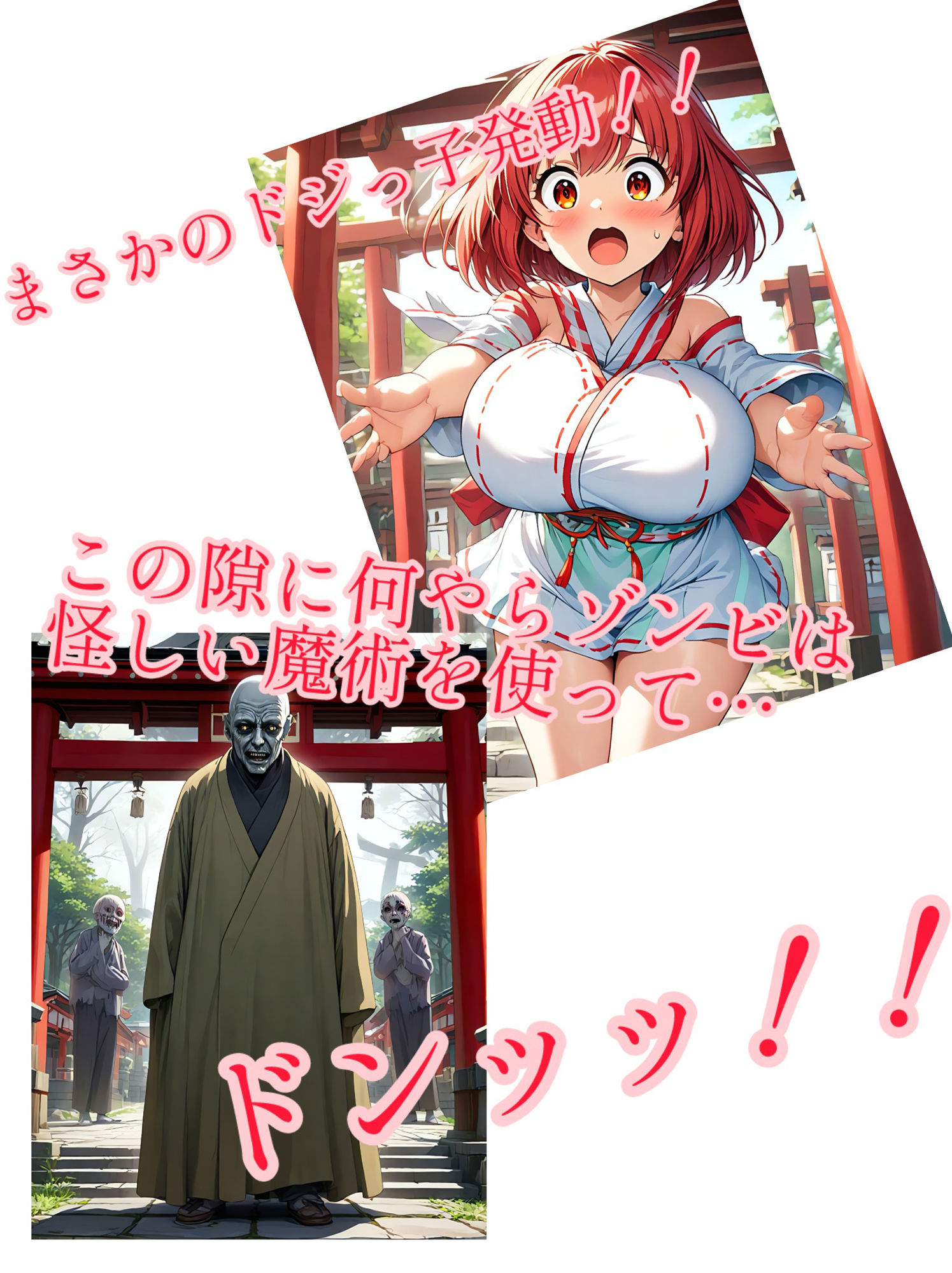 【入れ替わり・イラスト集】ゾンビ妖怪とドジっ子巫女が入れ替わる話 サンプル5ページ目