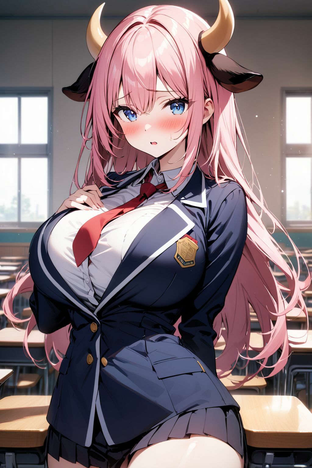 異世界学園:ハイスペックな牛獣人JKがエロすぎた件！授業中に母乳を吹きまくりの汁だく中出しSEX！！ サンプル1ページ目