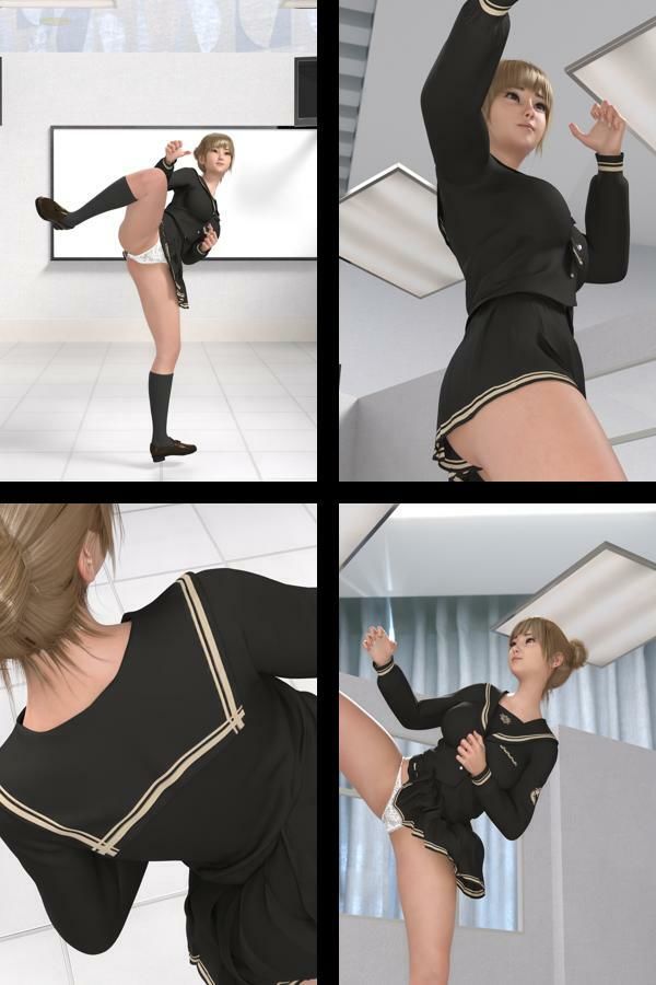 『理想の彼女を3DCGで作ります』から生まれたバーチャルアイドル「一ノ瀬廻里（いちのせめぐり）」のグラドル撮影風写真集＆ハイキックパンチラ動画同梱:StudentFighter_01 サンプル2ページ目