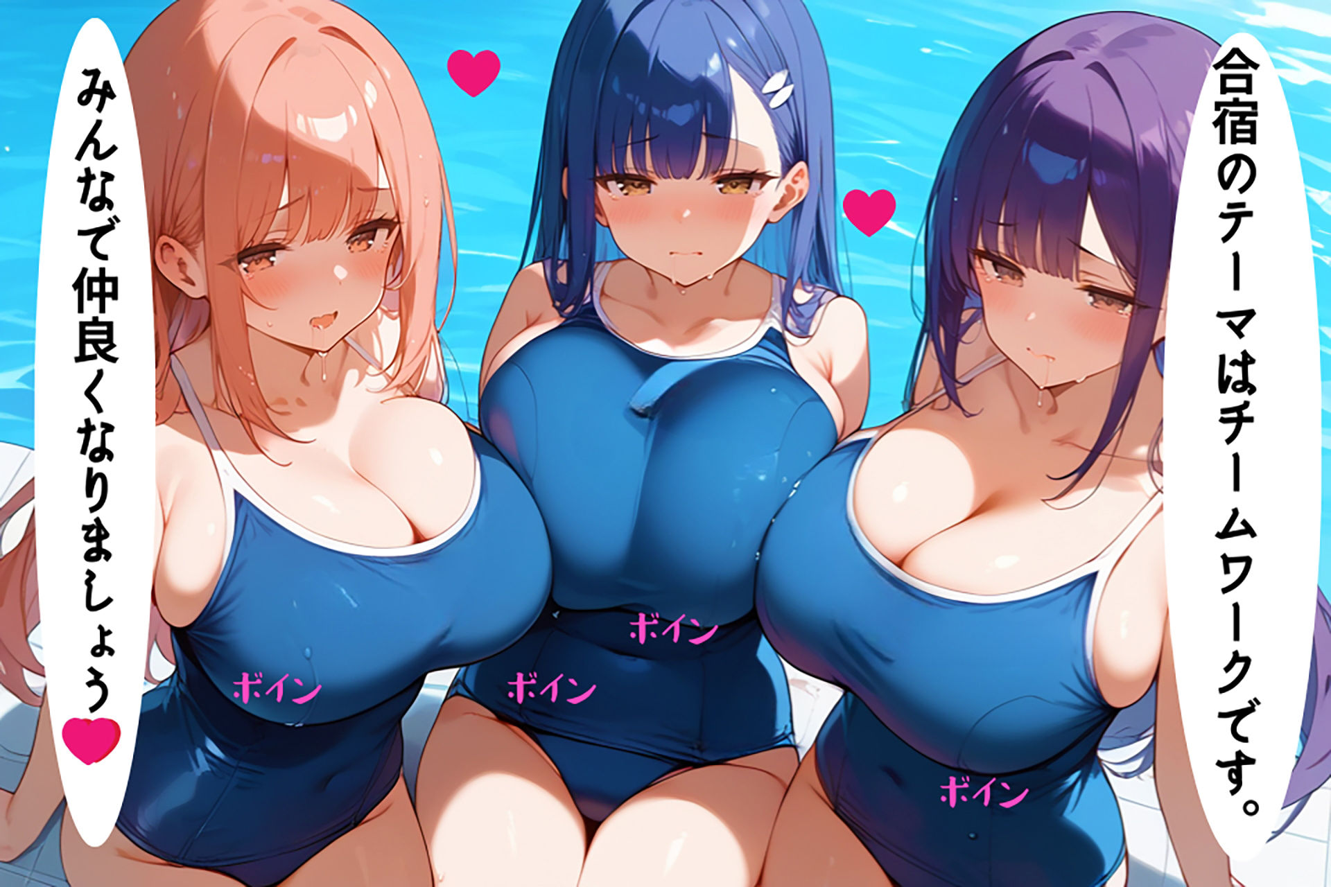 夏合宿でスク水女子たちに迫られ、俺の理性が崩壊した話【セリフ/擬音付き】 サンプル5ページ目