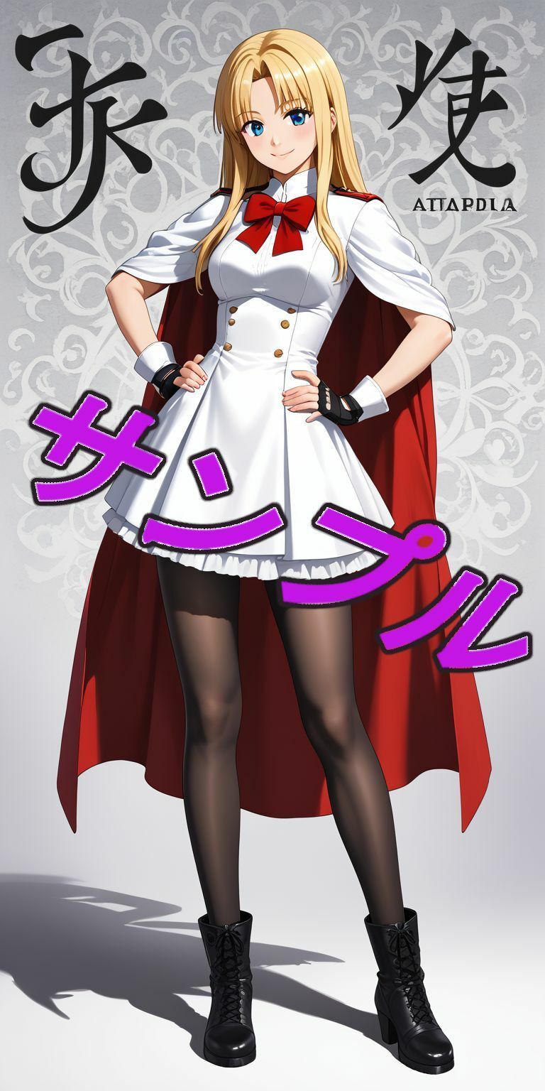 ブロンドの髪の赤いリボン、パンスト、ブーツの女の子 サンプル1ページ目
