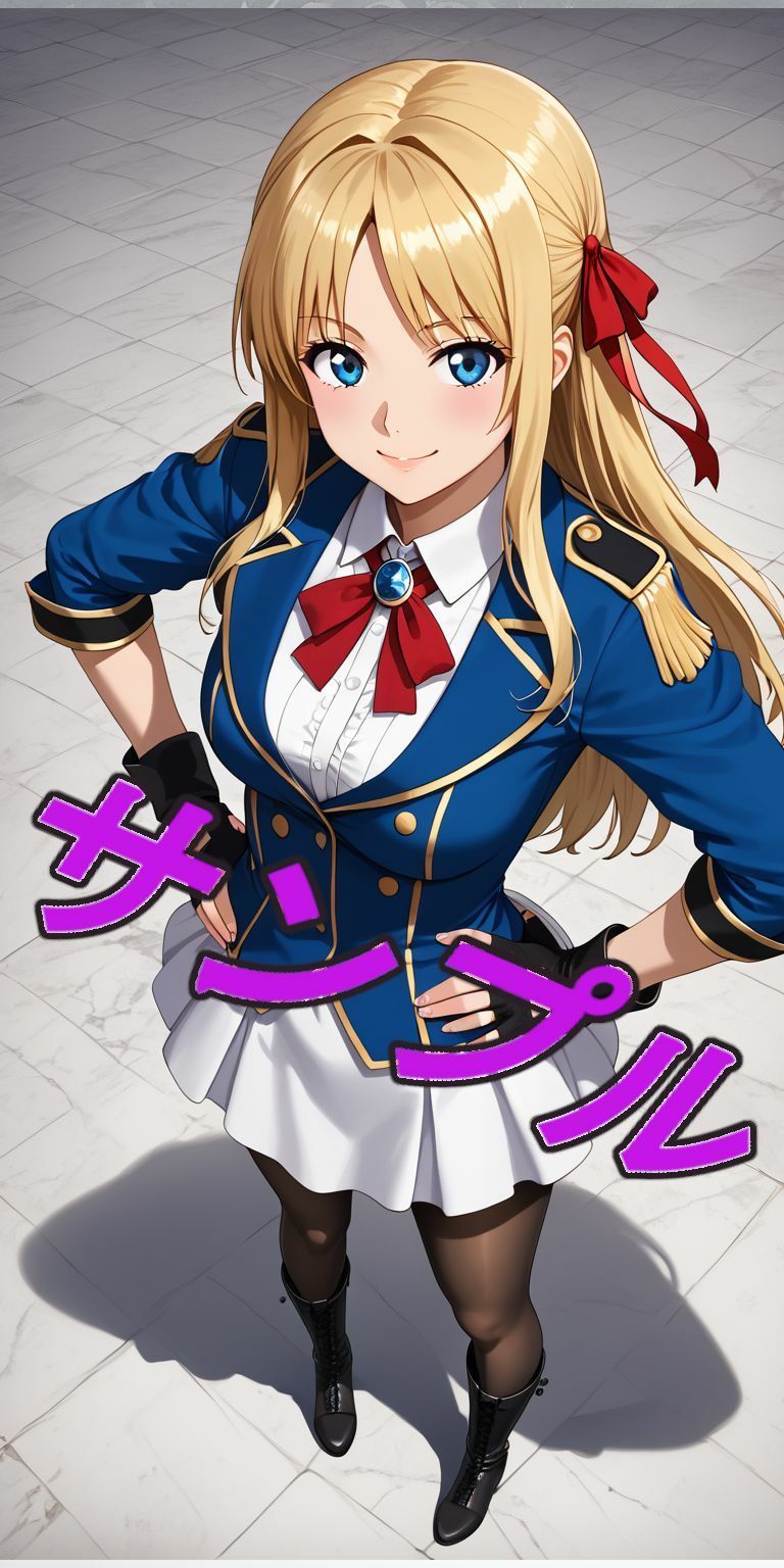 ブロンドの髪の赤いリボン、パンスト、ブーツの女の子 サンプル2ページ目