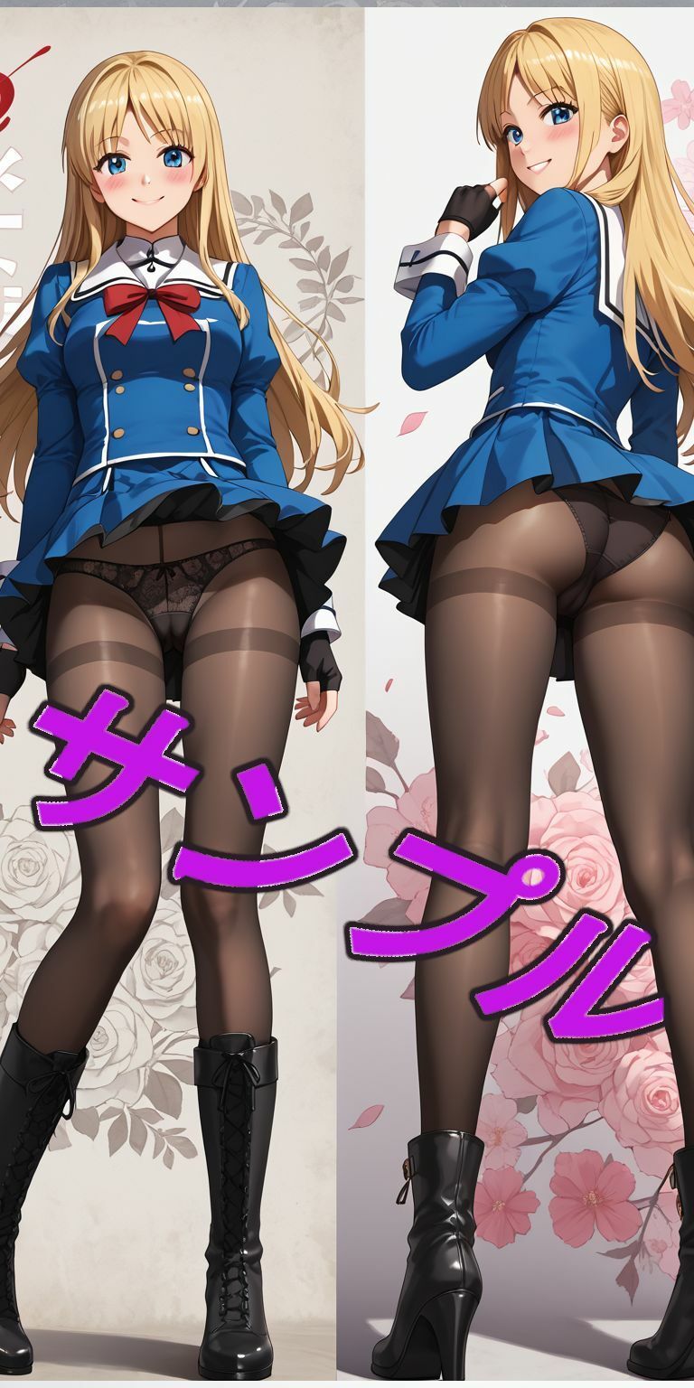 ブロンドの髪の赤いリボン、パンスト、ブーツの女の子 サンプル3ページ目