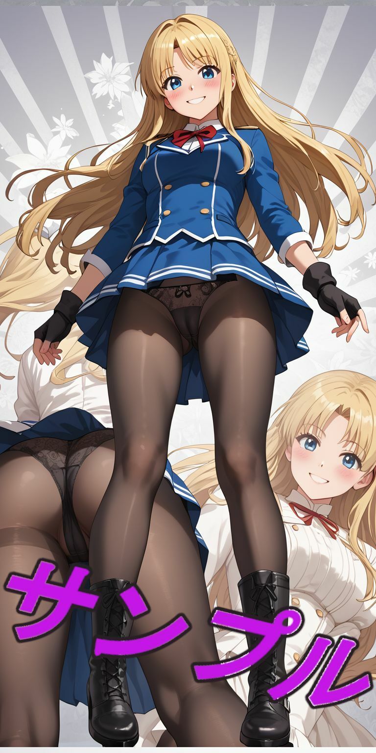 ブロンドの髪の赤いリボン、パンスト、ブーツの女の子 サンプル5ページ目