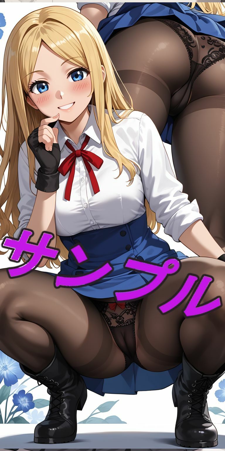 ブロンドの髪の赤いリボン、パンスト、ブーツの女の子 サンプル9ページ目