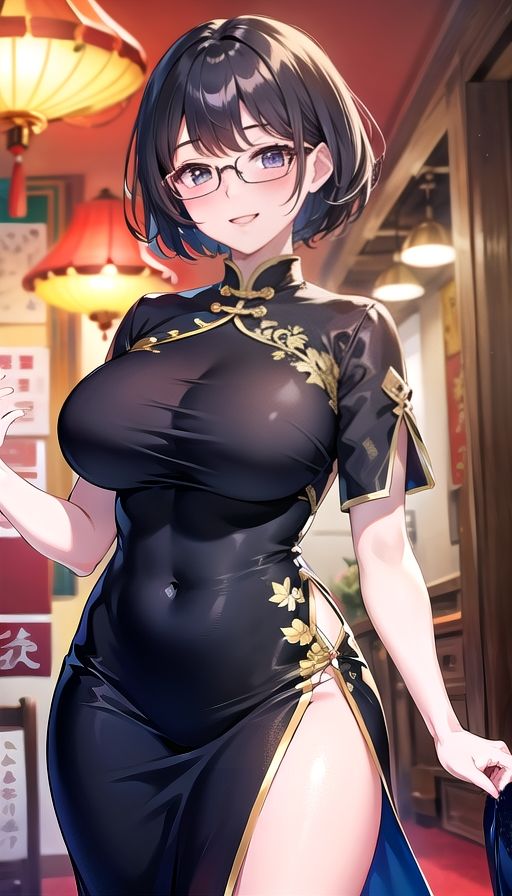 黒髪巨乳美人チャイナドレス サンプル1ページ目
