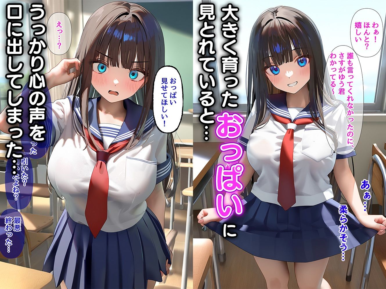 巨乳に育ってた幼馴染に興味本位でお願いしたら中だしセックスできた話 サンプル2ページ目