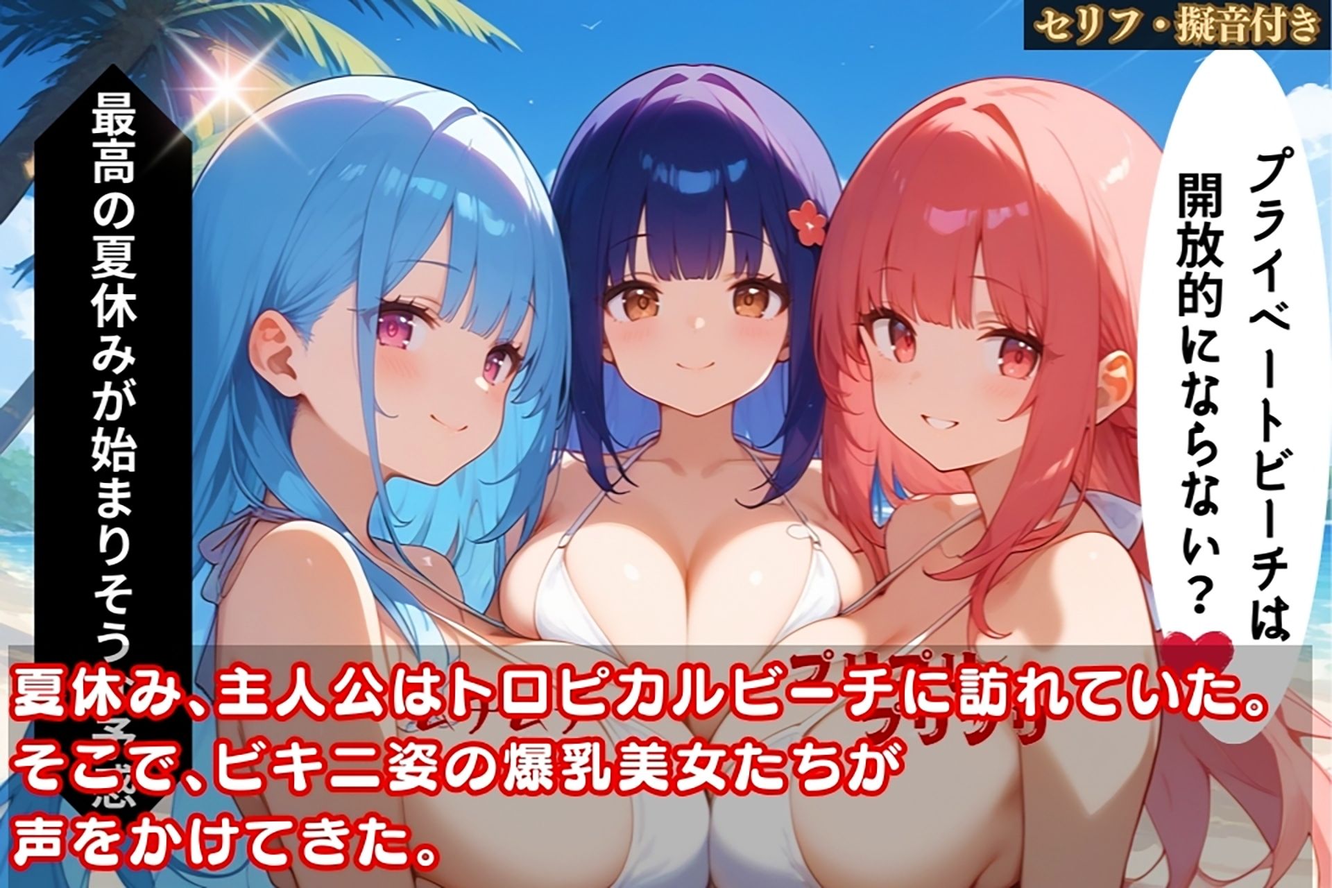 トロピカルな夜にビキニ美女と濃密プレイ！妊娠覚悟のハメまくり体験【セリフ/擬音付き】 サンプル1ページ目