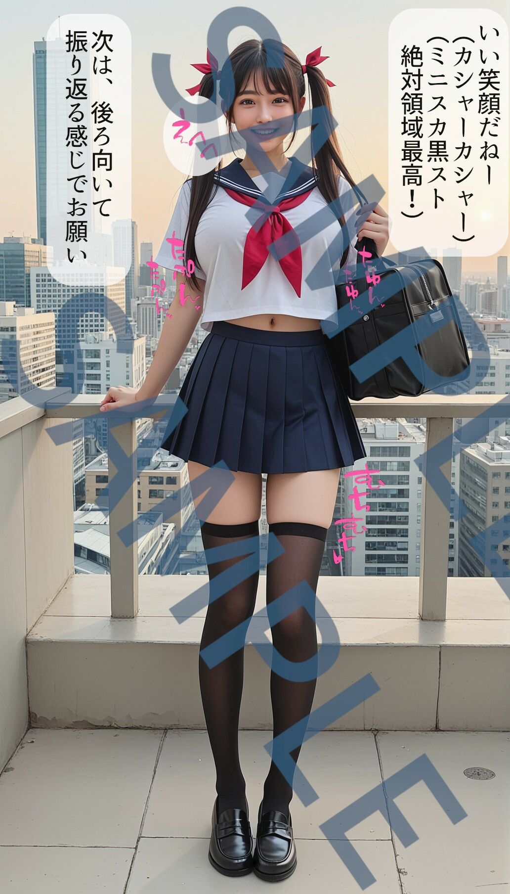 ミニスカセーラー服に黒スト絶対領域でグラビア撮影してるツインテが似合う現役J系の爆乳πズリフェラ大量顔射ぶっかけ サンプル2ページ目